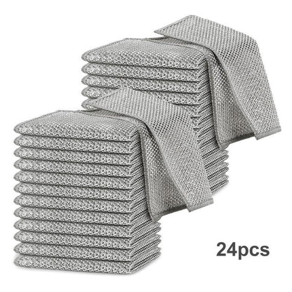 24 Counts Dishwashing Rags for Wet and Dry Multipurpose Stainless Steel Scrubber, Non-Scratch Heavy-Duty Dish Cleaning Cloth, Reusable Metallic Fiber Scrubber for Kitchen, Dishwasher Safe, Multi-Use Cleaning Rags