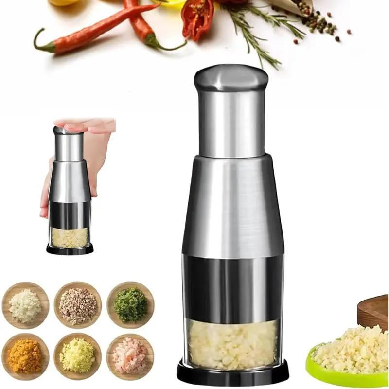 Kitchen Press Type Vegetable Slicer, 1 Stainless Steel Garlic Crusher, Portable Garlic Press and Kitchen Small Tools, Garlic Crusher Cooking Utensils