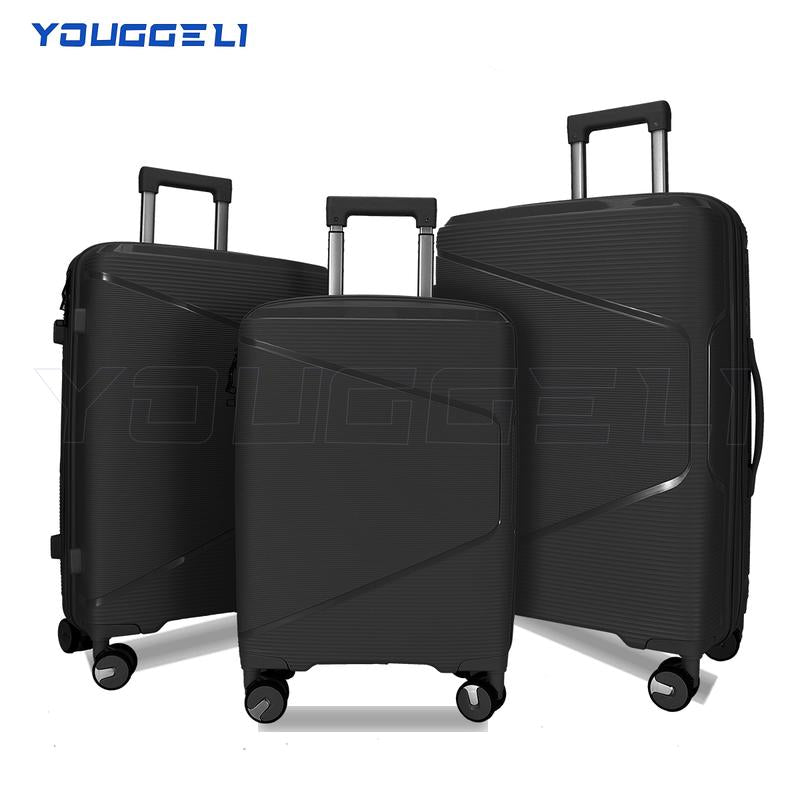 YOUGGELI Luggage Set Durable PP 3-Piece Luggage Set (20/24/28 Inches) with TSA Front-Opening Suitcase Set Double-Layer Explosion-Proof Zipper with Universal Wheels (Ideal for Family Sets)Various Sets and Colors Available Traveling Bag Luggage Sets