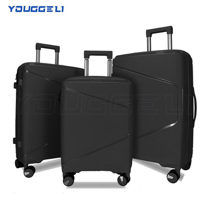 YOUGGELI Luggage Set Durable PP 3-Piece Luggage Set (20/24/28 Inches) with TSA Front-Opening Suitcase Set Double-Layer Explosion-Proof Zipper with Universal Wheels (Ideal for Family Sets)Various Sets and Colors Available Traveling Bag Luggage Sets