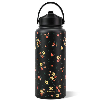 KEWIXY Pink/Blue Bow 32 Oz Insulated Water Bottle, Flip Straw Lid, Stainless Steel, Leak Proof, 24-Hour Cold, Reusable, for Travel, Gym and School