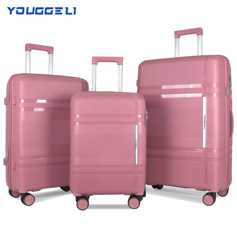 YOUGGELI Luggage Set Durable PP 3-Piece Luggage Set (20/24/28 Inches) with TSA Front-Opening Suitcase Set Double-Layer Explosion-Proof Zipper with Universal Wheels (Ideal for Family Sets)Various Sets and Colors Available Traveling Bag Luggage Sets