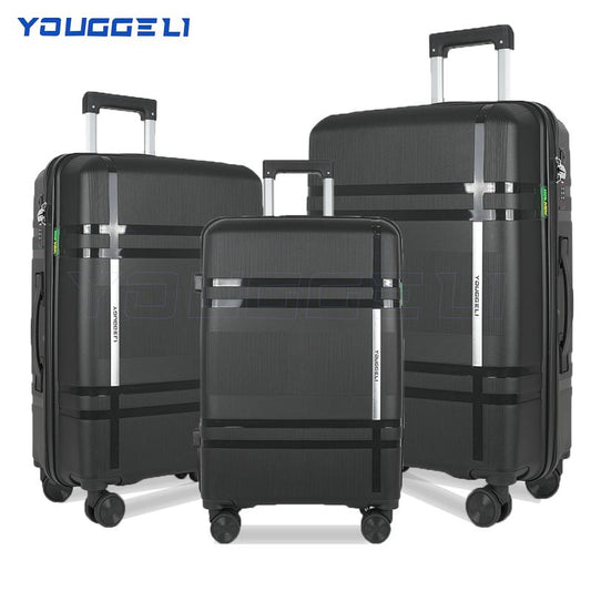 YOUGGELI Luggage Set Durable PP 3-Piece Luggage Set (20/24/28 Inches) with TSA Front-Opening Suitcase Set Double-Layer Explosion-Proof Zipper with Universal Wheels (Ideal for Family Sets)Various Sets and Colors Available Traveling Bag Luggage Sets