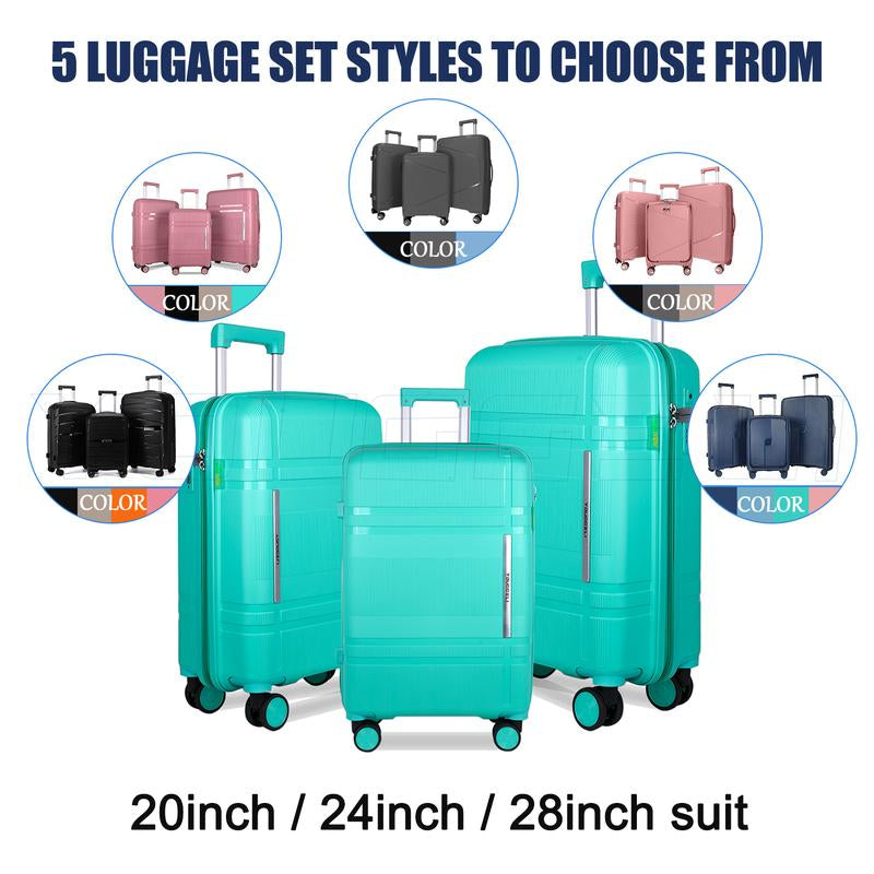 YOUGGELI Luggage Set Durable PP 3-Piece Luggage Set (20/24/28 Inches) with TSA Front-Opening Suitcase Set Double-Layer Explosion-Proof Zipper with Universal Wheels (Ideal for Family Sets)Various Sets and Colors Available Traveling Bag Luggage Sets