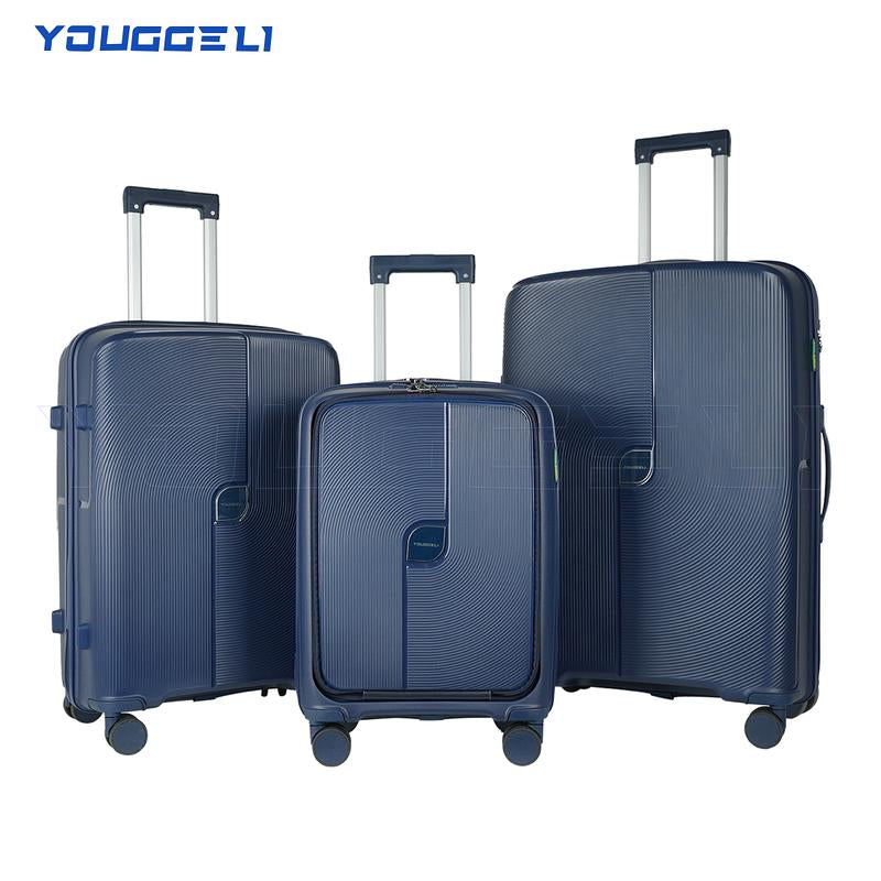 YOUGGELI Luggage Set Durable PP 3-Piece Luggage Set (20/24/28 Inches) with TSA Front-Opening Suitcase Set Double-Layer Explosion-Proof Zipper with Universal Wheels (Ideal for Family Sets)Various Sets and Colors Available Traveling Bag Luggage Sets