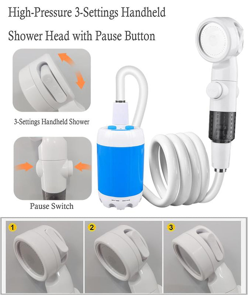 Portable Camping Shower Outdoor Camp Shower Pump,Usb Rechargeable Electric Shower Pump Multiple 3 Spray Modes for Camping, Hiking, Traveling,Rv