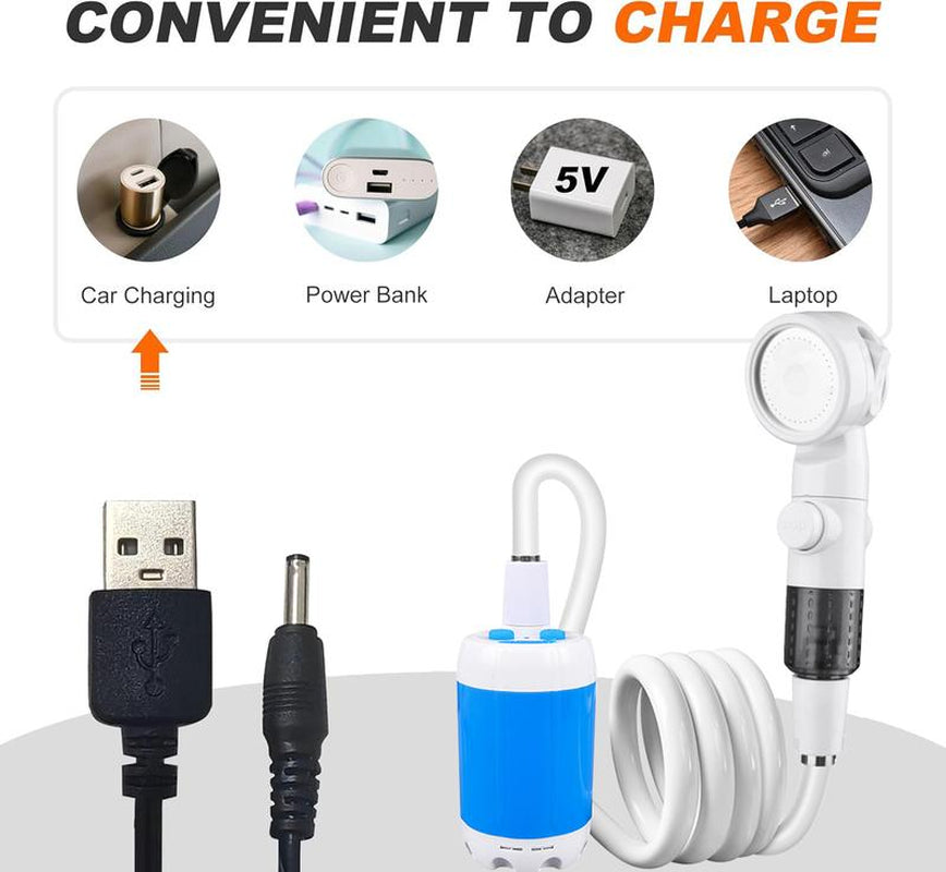 Portable Camping Shower Outdoor Camp Shower Pump,Usb Rechargeable Electric Shower Pump Multiple 3 Spray Modes for Camping, Hiking, Traveling,Rv