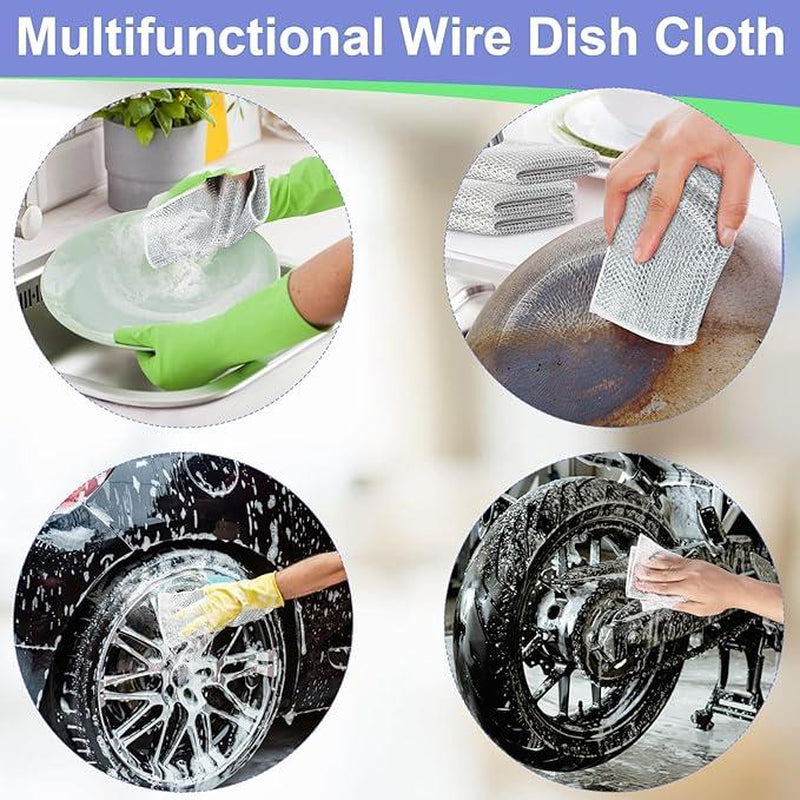 24 Counts Dishwashing Rags for Wet and Dry Multipurpose Stainless Steel Scrubber, Non-Scratch Heavy-Duty Dish Cleaning Cloth, Reusable Metallic Fiber Scrubber for Kitchen, Dishwasher Safe, Multi-Use Cleaning Rags
