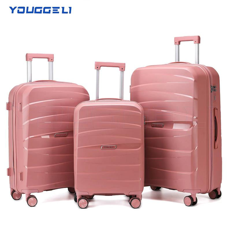 YOUGGELI Luggage Set Durable PP 3-Piece Luggage Set (20/24/28 Inches) with TSA Front-Opening Suitcase Set Double-Layer Explosion-Proof Zipper with Universal Wheels (Ideal for Family Sets)Various Sets and Colors Available Traveling Bag Luggage Sets