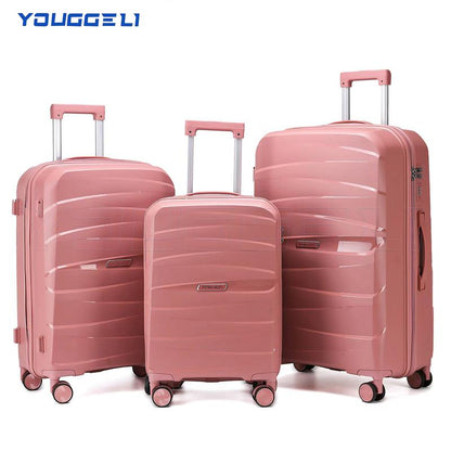 YOUGGELI Luggage Set Durable PP 3-Piece Luggage Set (20/24/28 Inches) with TSA Front-Opening Suitcase Set Double-Layer Explosion-Proof Zipper with Universal Wheels (Ideal for Family Sets)Various Sets and Colors Available Traveling Bag Luggage Sets