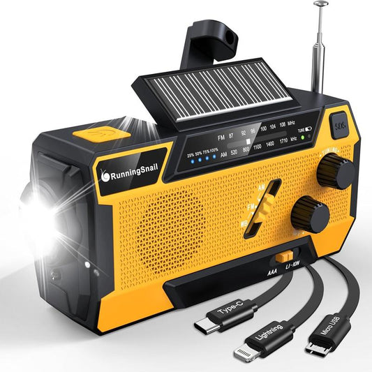 3 in 1 Charging Cable Hand Crank Emergency Radio，Noaa Weather Radio 7400Mwh，Portable Solar Power ，AM/FM for Winter Storm Hurricane Survival Gear Chargeable Orange so Alarm Crank Radio