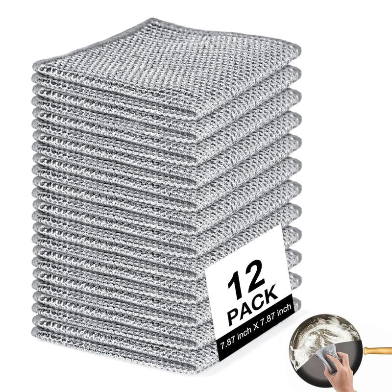 24 Counts Dishwashing Rags for Wet and Dry Multipurpose Stainless Steel Scrubber, Non-Scratch Heavy-Duty Dish Cleaning Cloth, Reusable Metallic Fiber Scrubber for Kitchen, Dishwasher Safe, Multi-Use Cleaning Rags